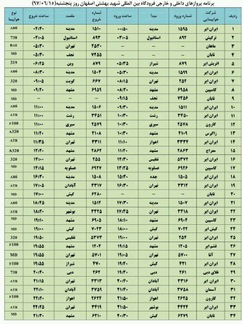 فهرست پرواز های داخلی وخارجی