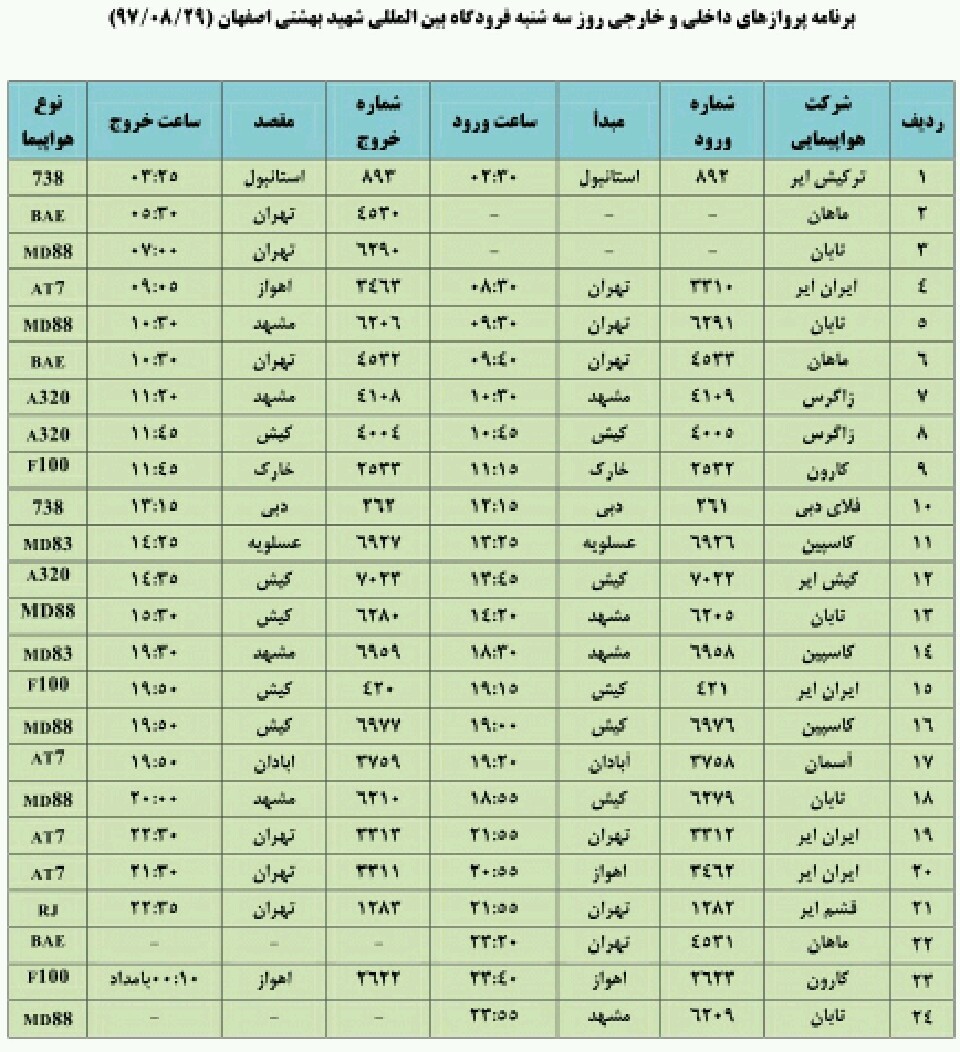 اعلام پرواز های داخلی و خارجی