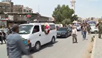 تشییع پیکر شهدای مقاومت فلسطین در اردوگاه یرموک در دمشق